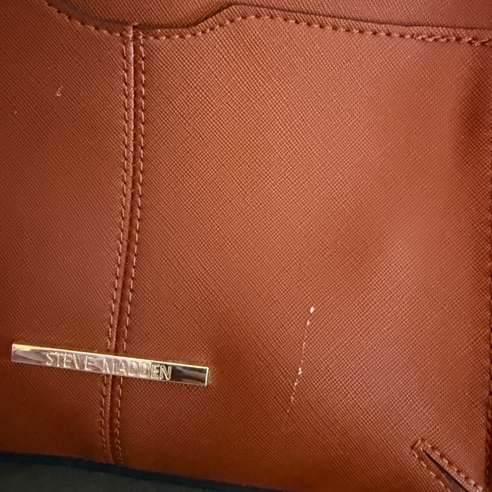 Steve Madden Brown Faux Leather Crossbody Satchel with Floral Scarf - Picture 4 of 7
